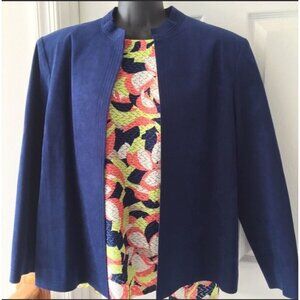 Vintage Ultrasuede Navy Blue Open Front Lightweight Blazer Jacket Size 18